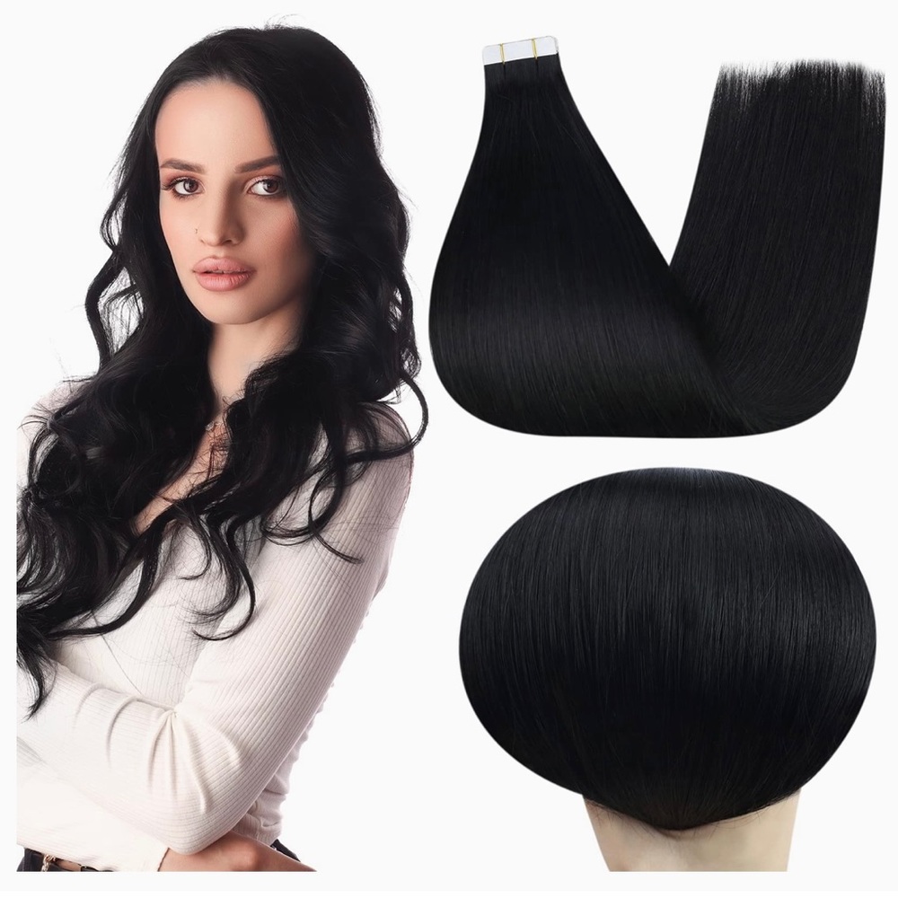 HUMAN HAIR Tape in Hair Extensions in Black, 20 pack